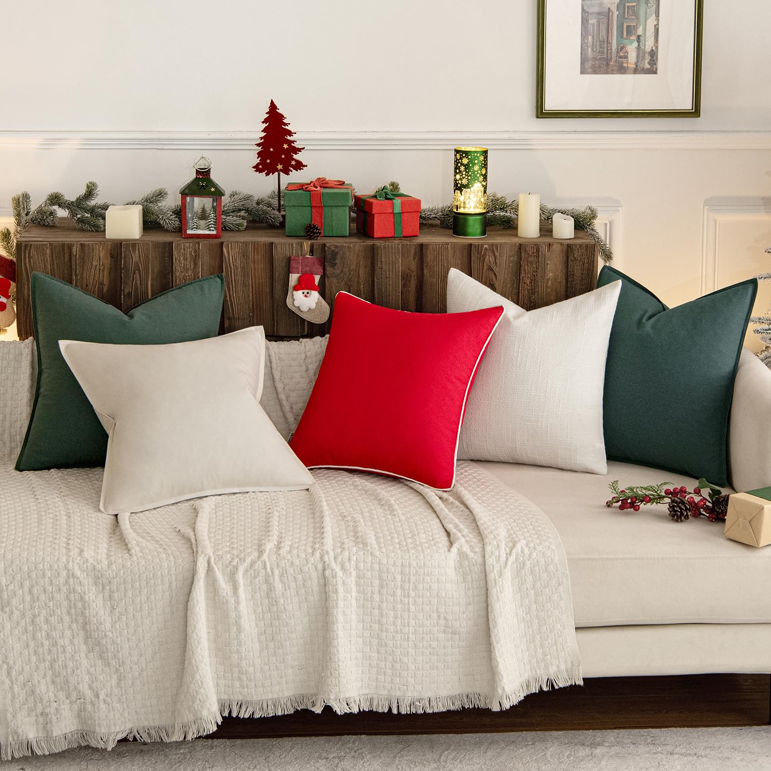 MIULEE pillow on bed shows deep green color elevating bedroom decor