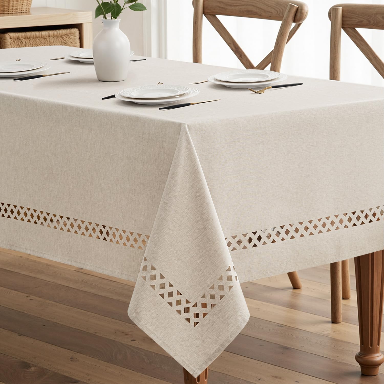 MIULEE beige full table view showing elegant cutouts and refined dining look