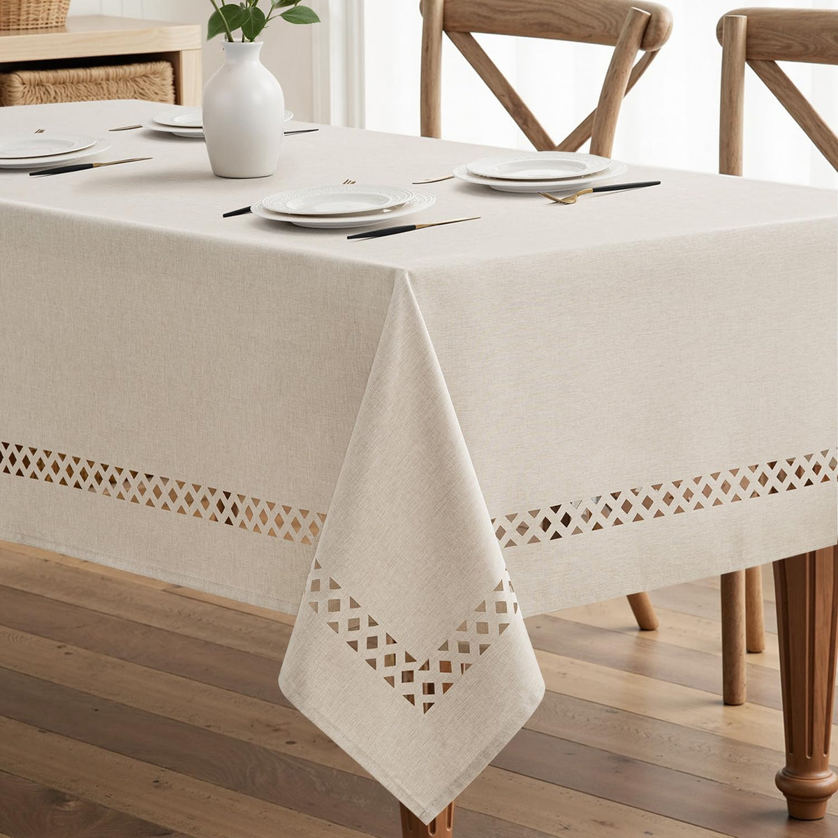 MIULEE beige full table view showing elegant cutouts and refined dining look