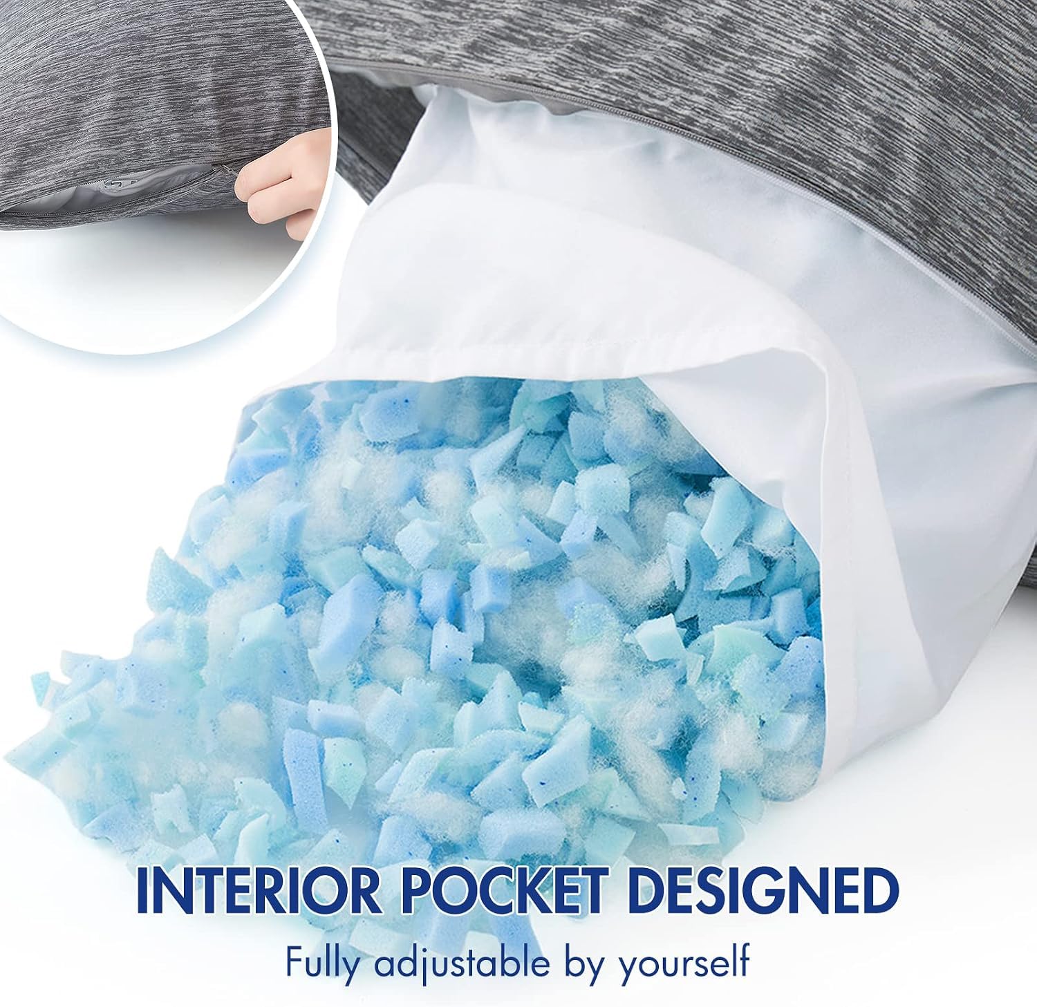 MIULEE shredded memory foam detail demonstrating adjustable loft and resilience