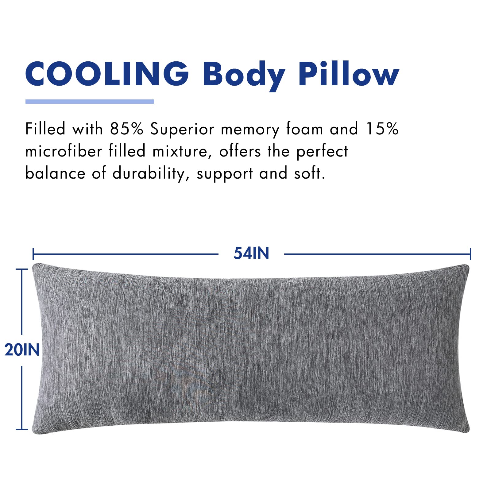 MIULEE body pillow beside ruler showing 20x54 inch scale for correct sizing