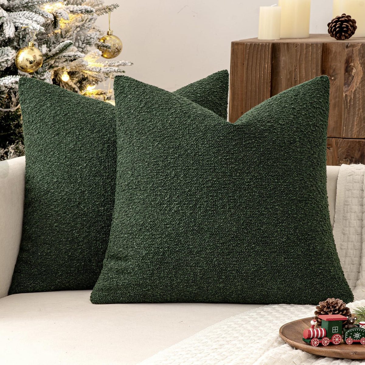 MIULEE dark green boucle cover front view showing textured decor benefit
