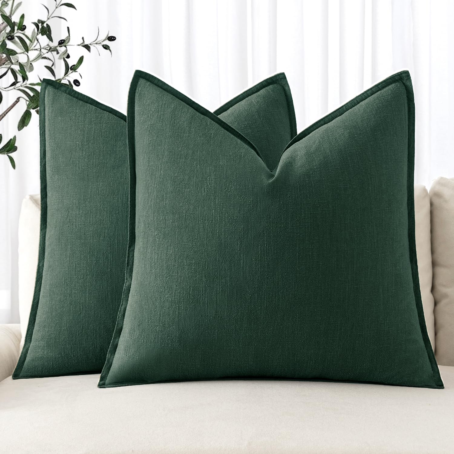MIULEE front view of dark green euro sham showing neat flange and tailored look