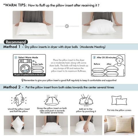 MIULEE pillow in dryer with dryer balls showing quick fluffing to restore loft and softness