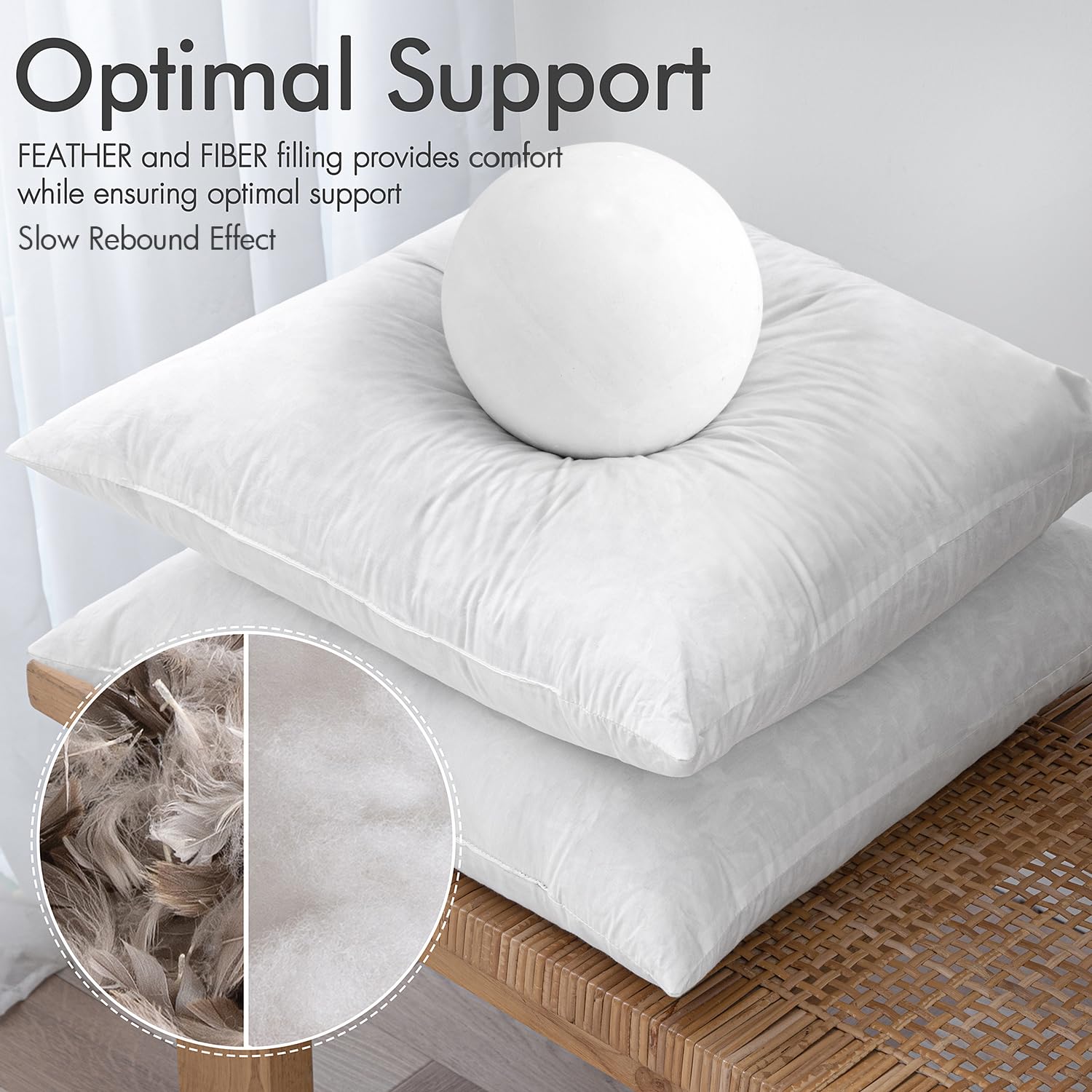 MIULEE detailed view of feather and microfibre blend showing balanced loft and comfortable support