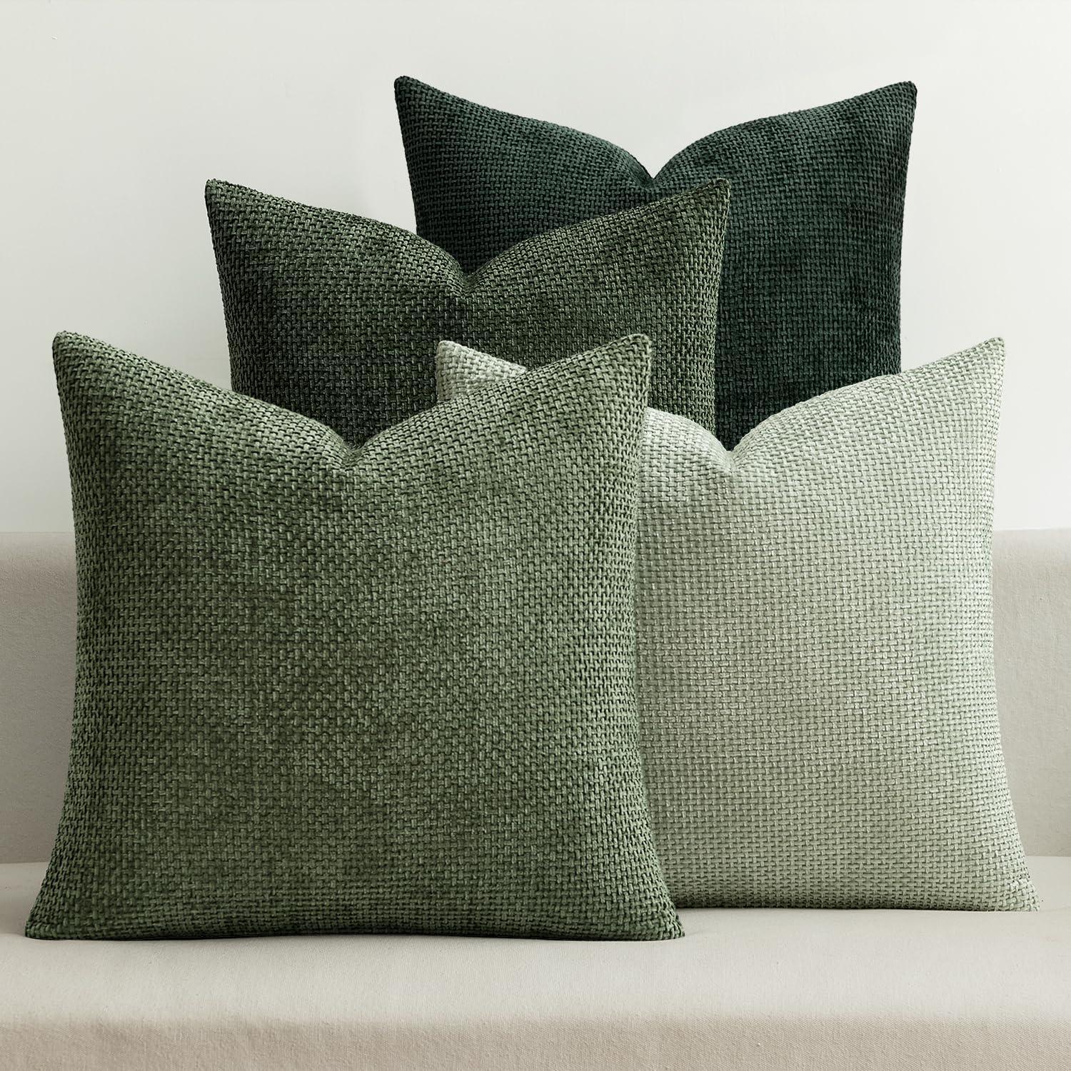 MIULEE front view of four forest green pillow covers showing color and finish