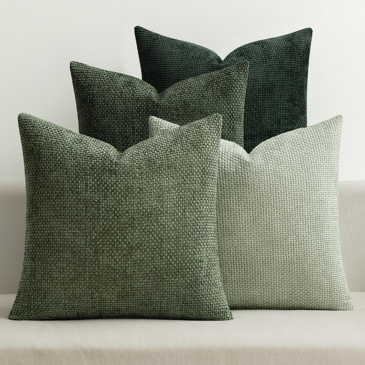 MIULEE front view of four forest green pillow covers showing color and finish