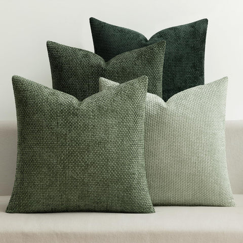 MIULEE front view of four forest green pillow covers showing color and finish
