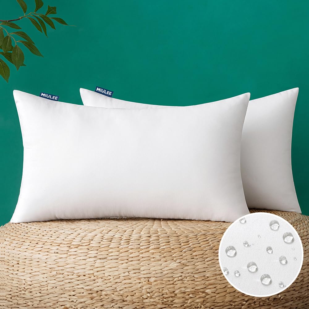 MIULEE front view of two 14x22 waterproof pillow inserts showing clean finish and value