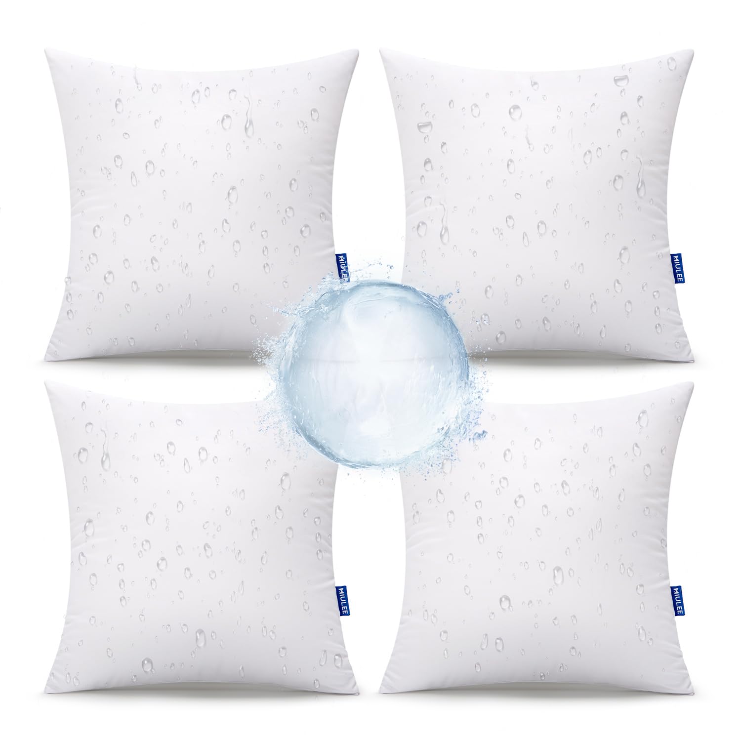 MIULEE front view of four 18x18 pillows showing packaging and neat corners for durable outdoor use