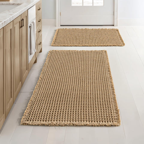 MIULEE front view of two brown waffle bath mats showing style and coverage