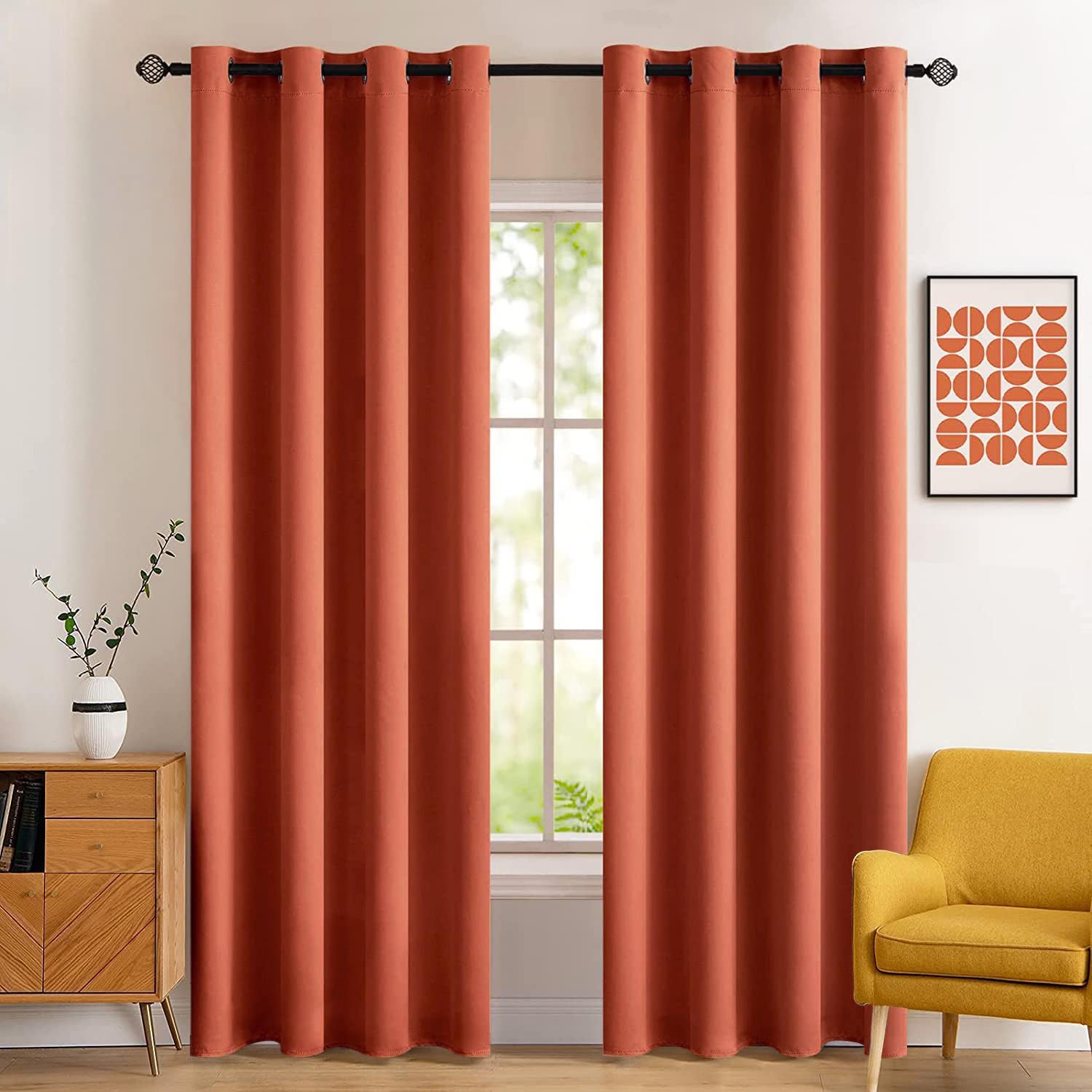 MIULEE front view of burnt orange panels showing full color and drape benefit