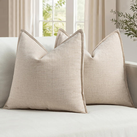 MIULEE front view of 26x26 euro sham showing natural linen finish and tailored look
