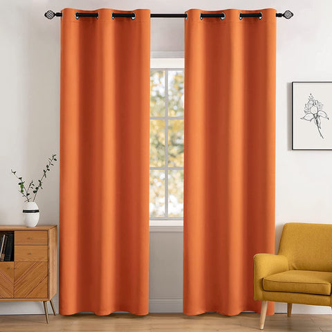MIULEE front view of fall orange curtains showing full panels and cozy color benefit