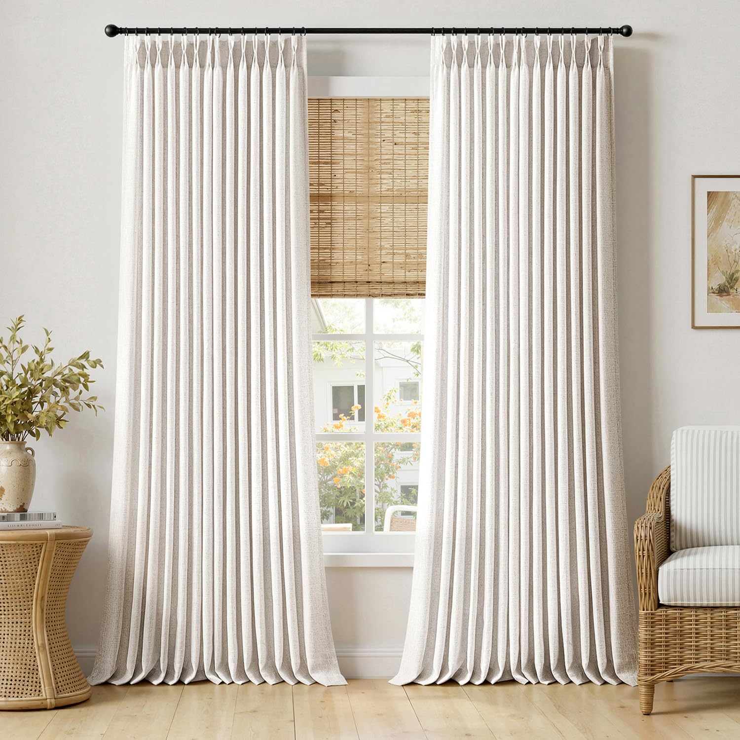 MIULEE front view of two natural 102in panels showing tailored appearance