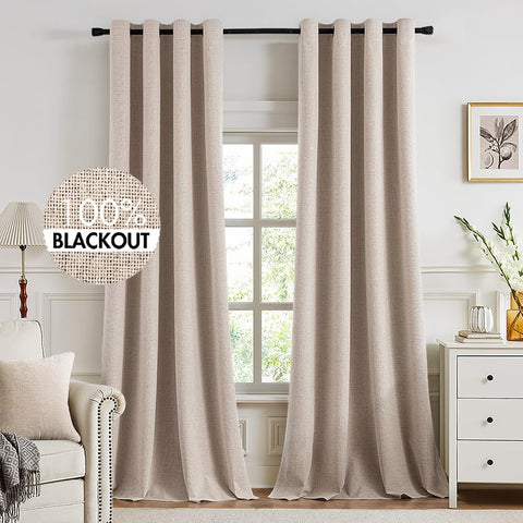 MIULEE front view of natural beige blackout panels showing full pair and style benefit