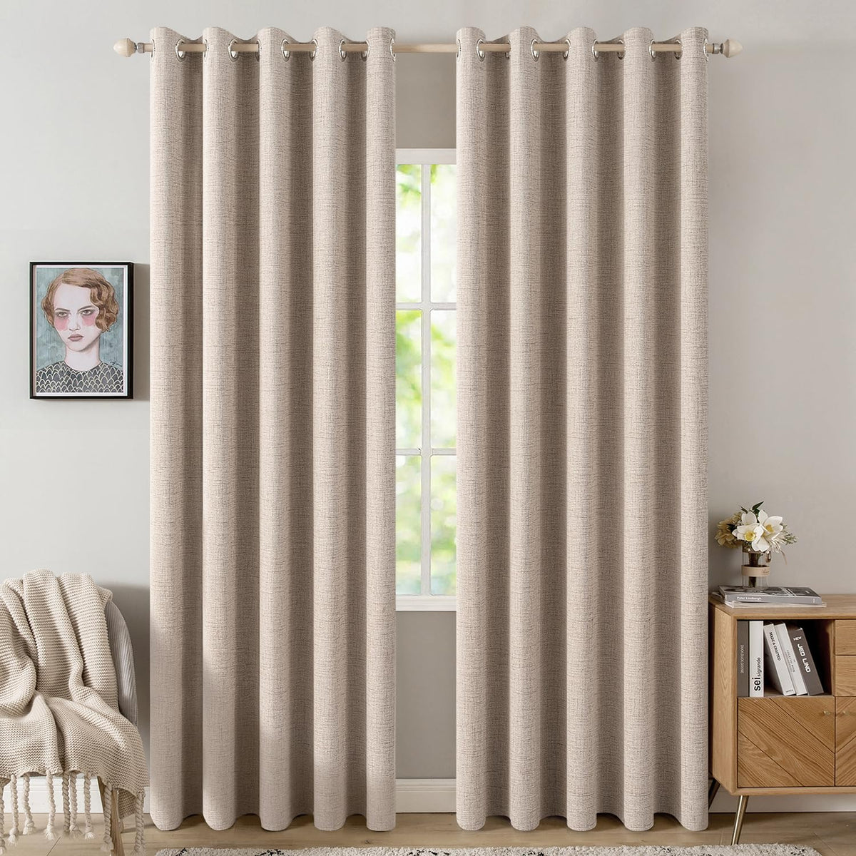 MIULEE front view of natural beige panels showing ready-to-hang convenience