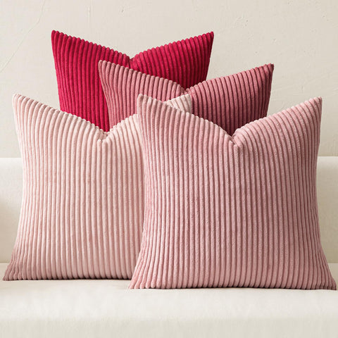 MIULEE front view of four pink corduroy covers showing boho stripes and cozy look