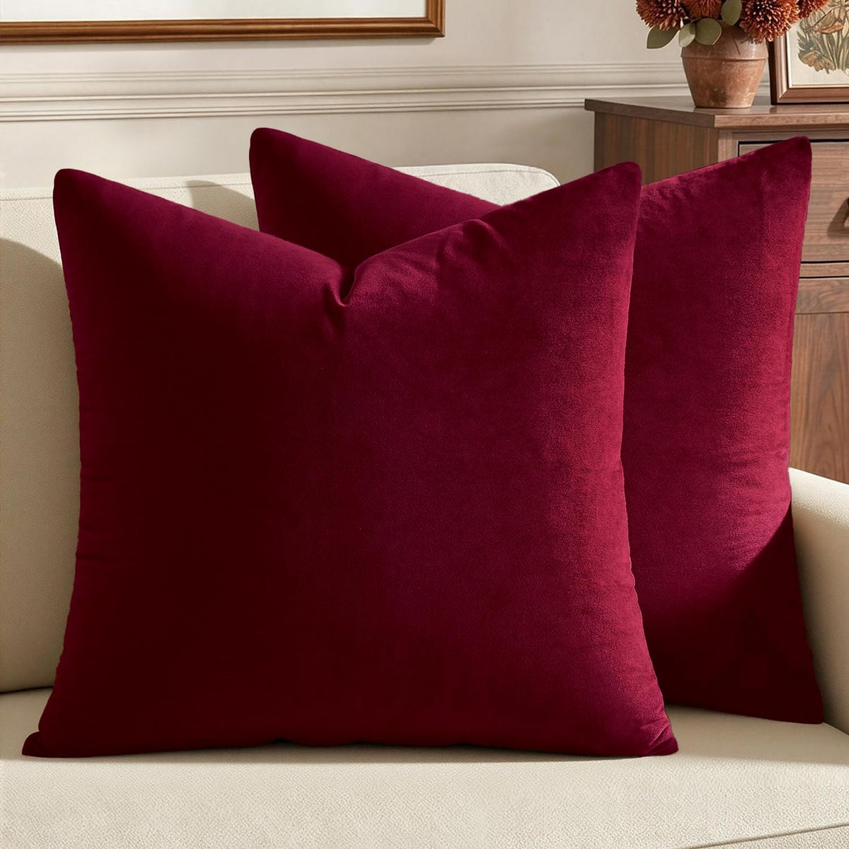 MIULEE front view of two wine red covers showing rich color and plush look