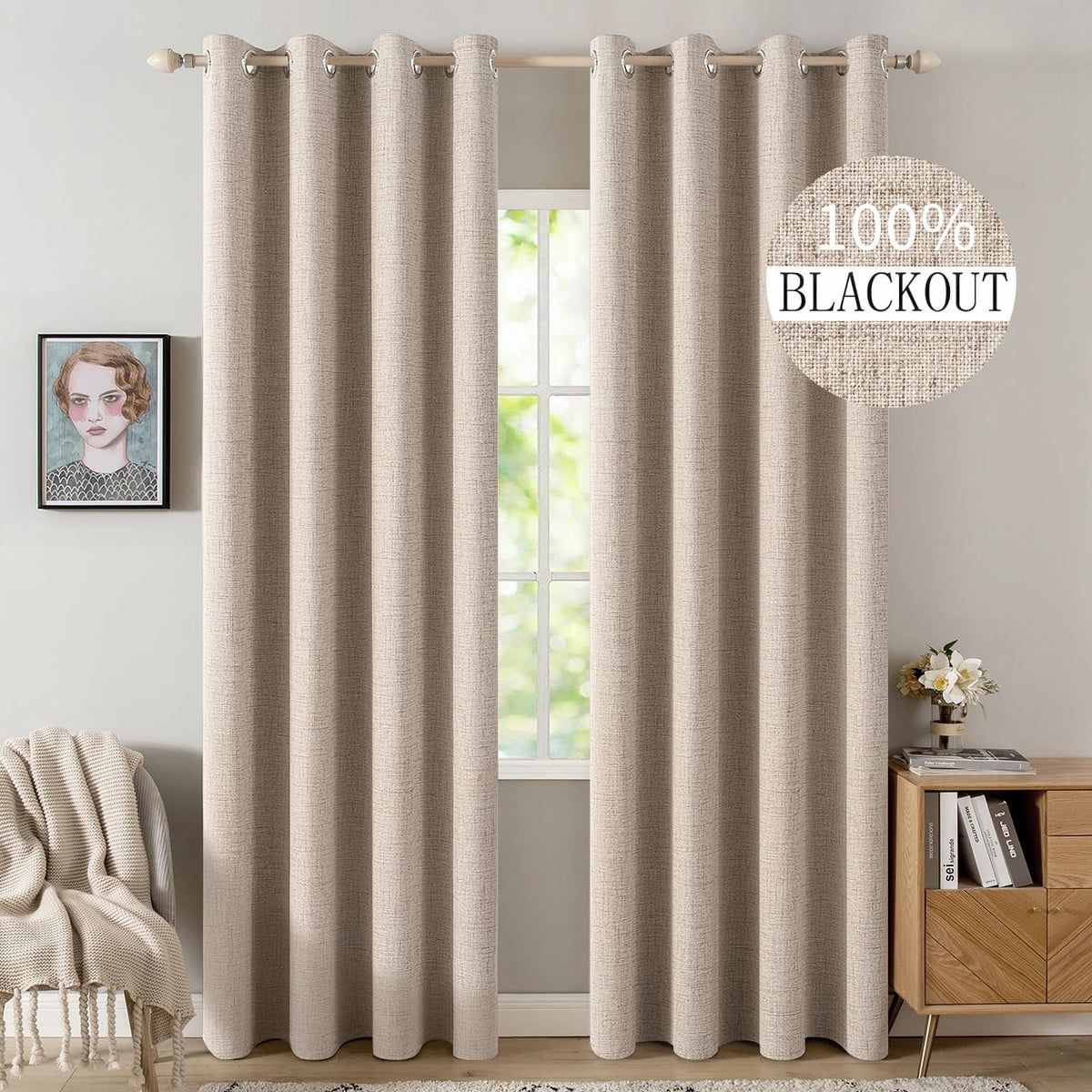 MIULEE front view natural beige panel showing clean drape and modern look