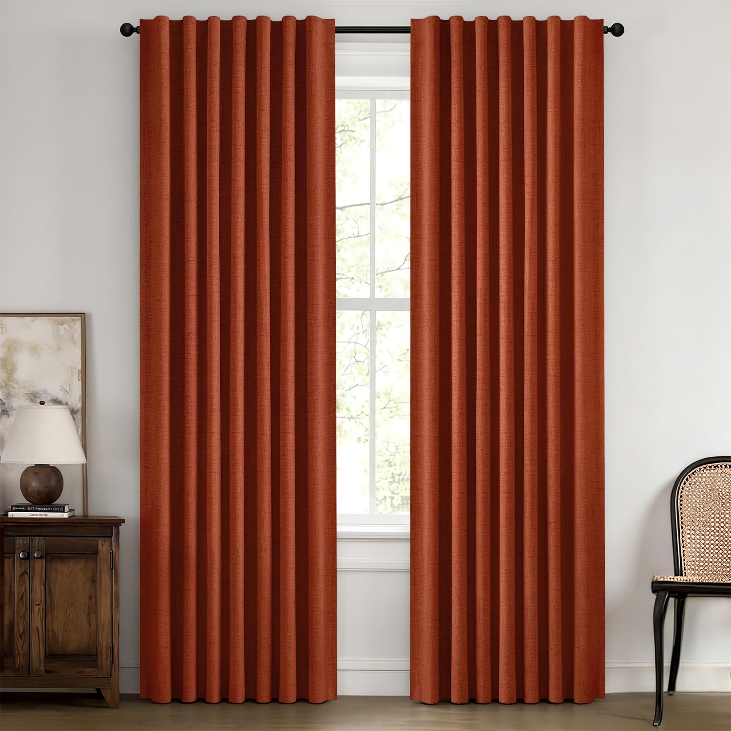 MIULEE front view of burnt orange blackout curtain panels adds warmth and privacy