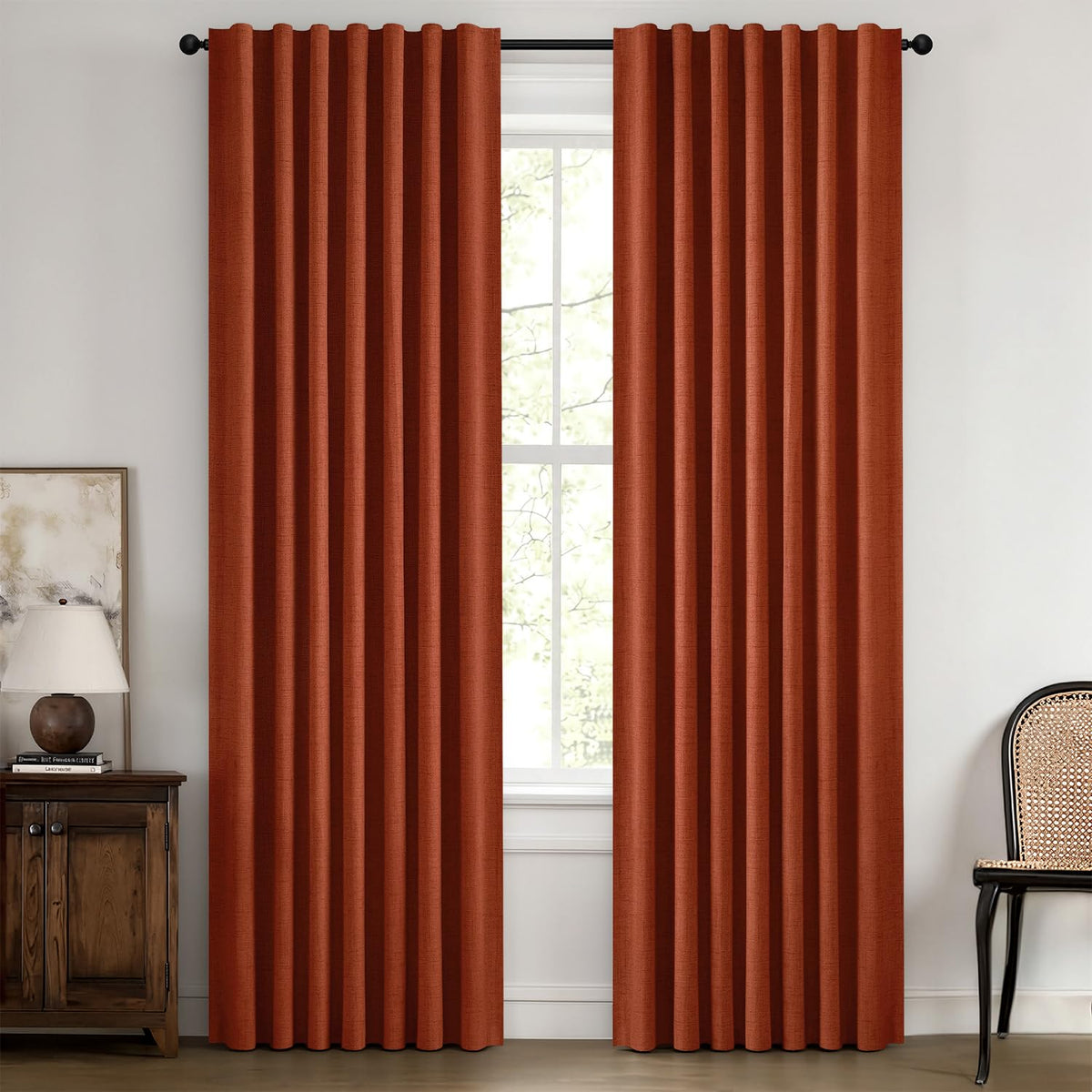 MIULEE front view of burnt orange blackout curtain panels adds warmth and privacy