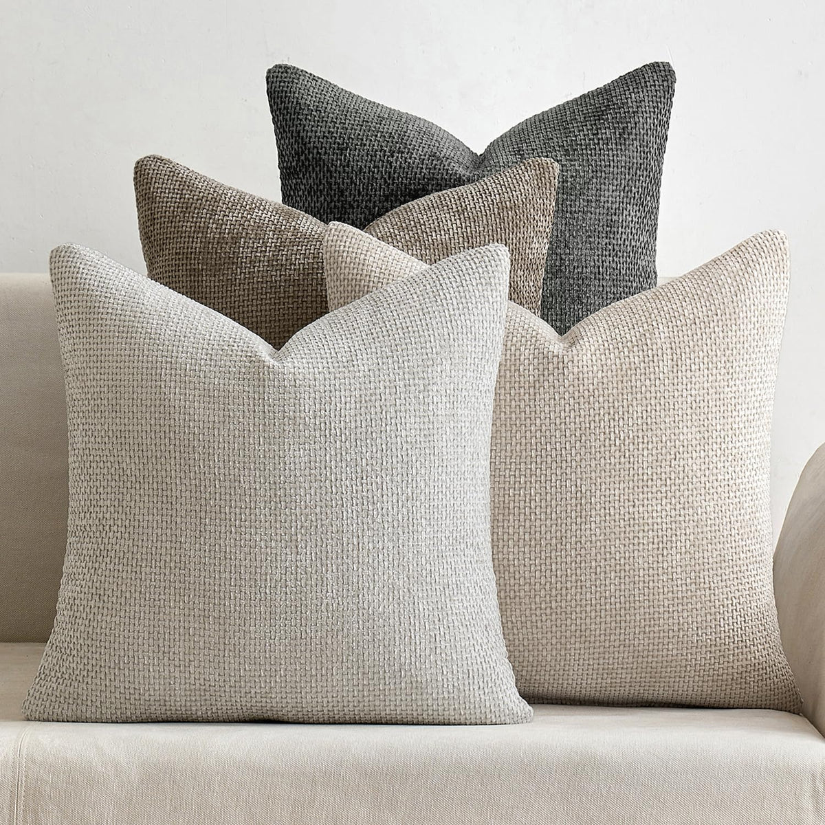 MIULEE front view of four 16x16 covers showing neutral cream and cohesive styling benefit