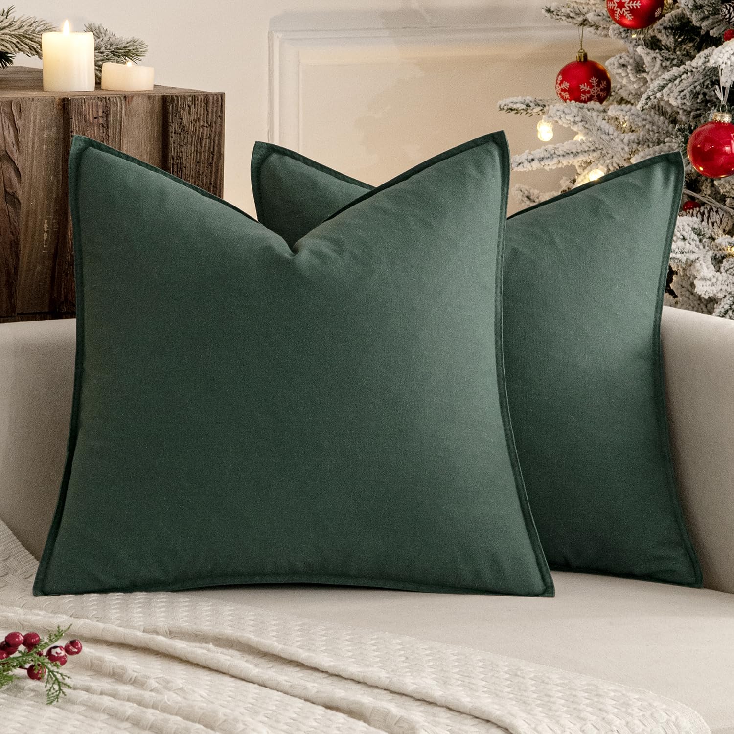 MIULEE front view of dark green euro sham shows elegant seasonal style