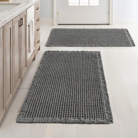 MIULEE front view of two dark grey waffle bath mats showing coverage and style