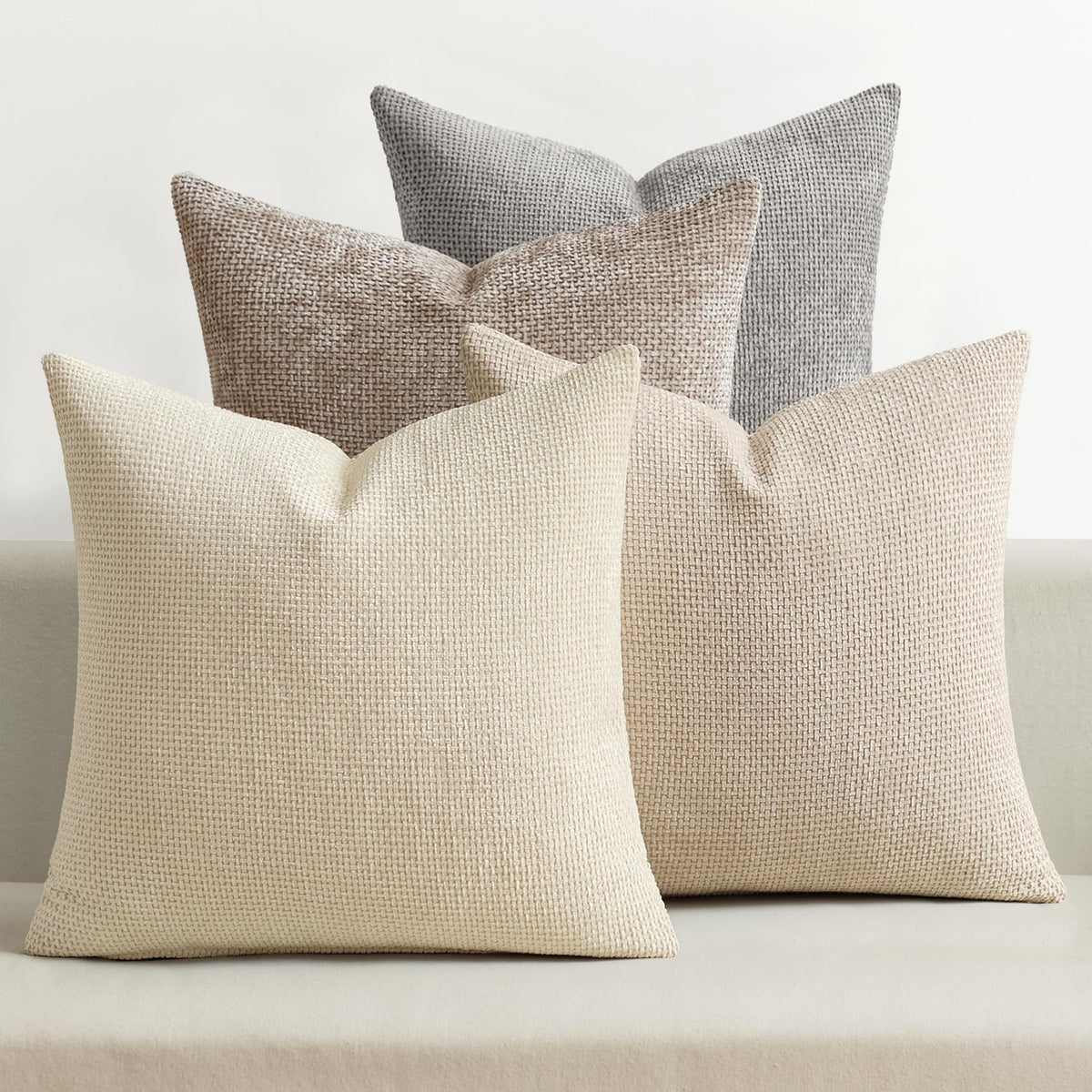 MIULEE front view of beige pillow covers shows cozy style and versatility