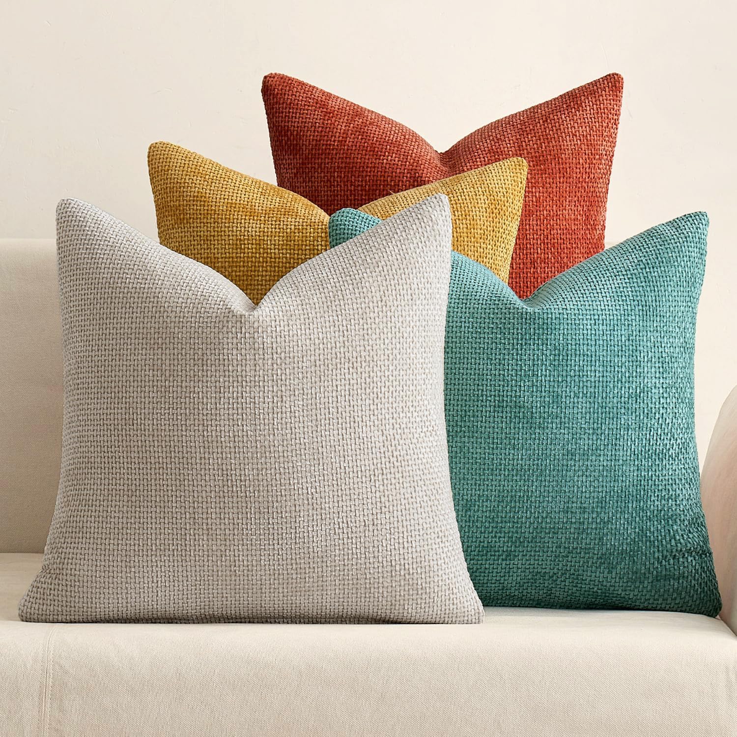 MIULEE front view of orange and teal pillow covers showing coordinated set and color