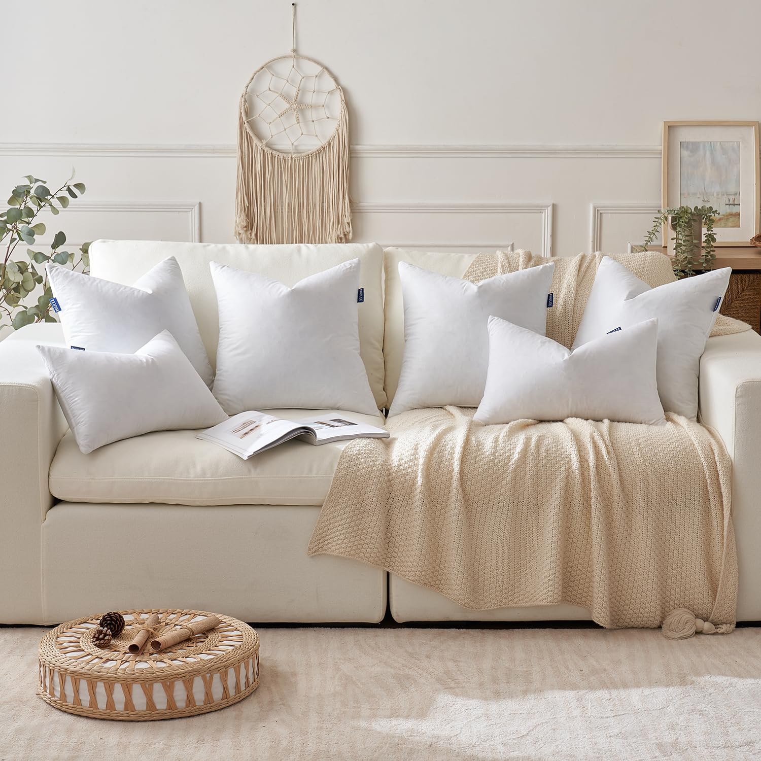 MIULEE pillow insert styled on a living room sofa to enhance decor and comfort