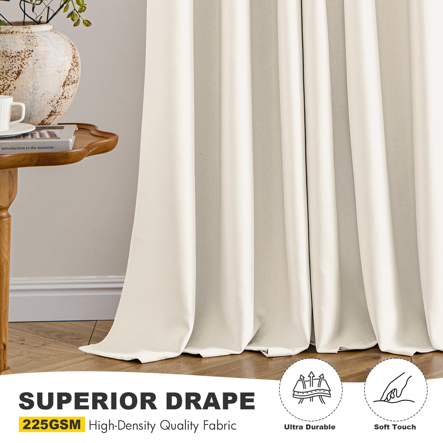 MIULEE curtain hanging beside tape measure to show 40x63 inch scale