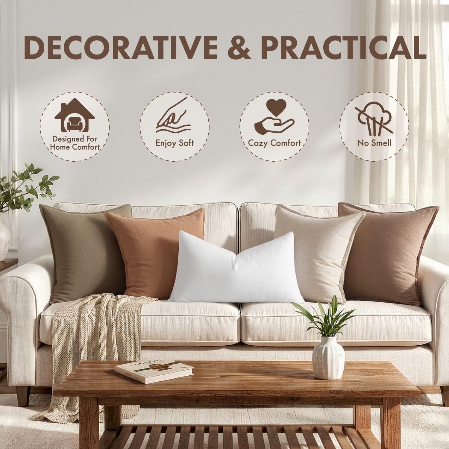 MIULEE lumbar pillow on sofa showing aesthetic layering and comfort