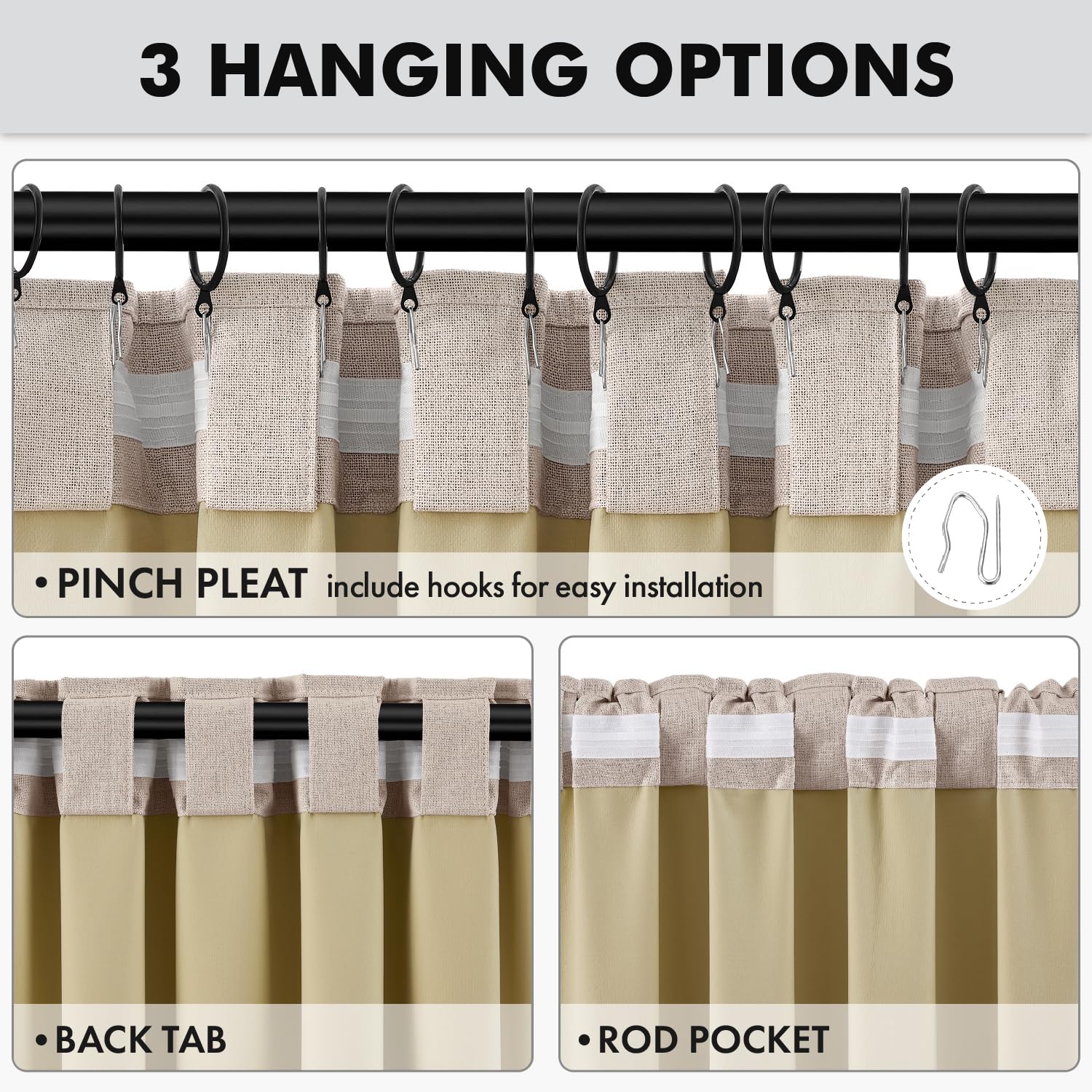 MIULEE metal hooks detail ensuring neat pleats and consistent styling