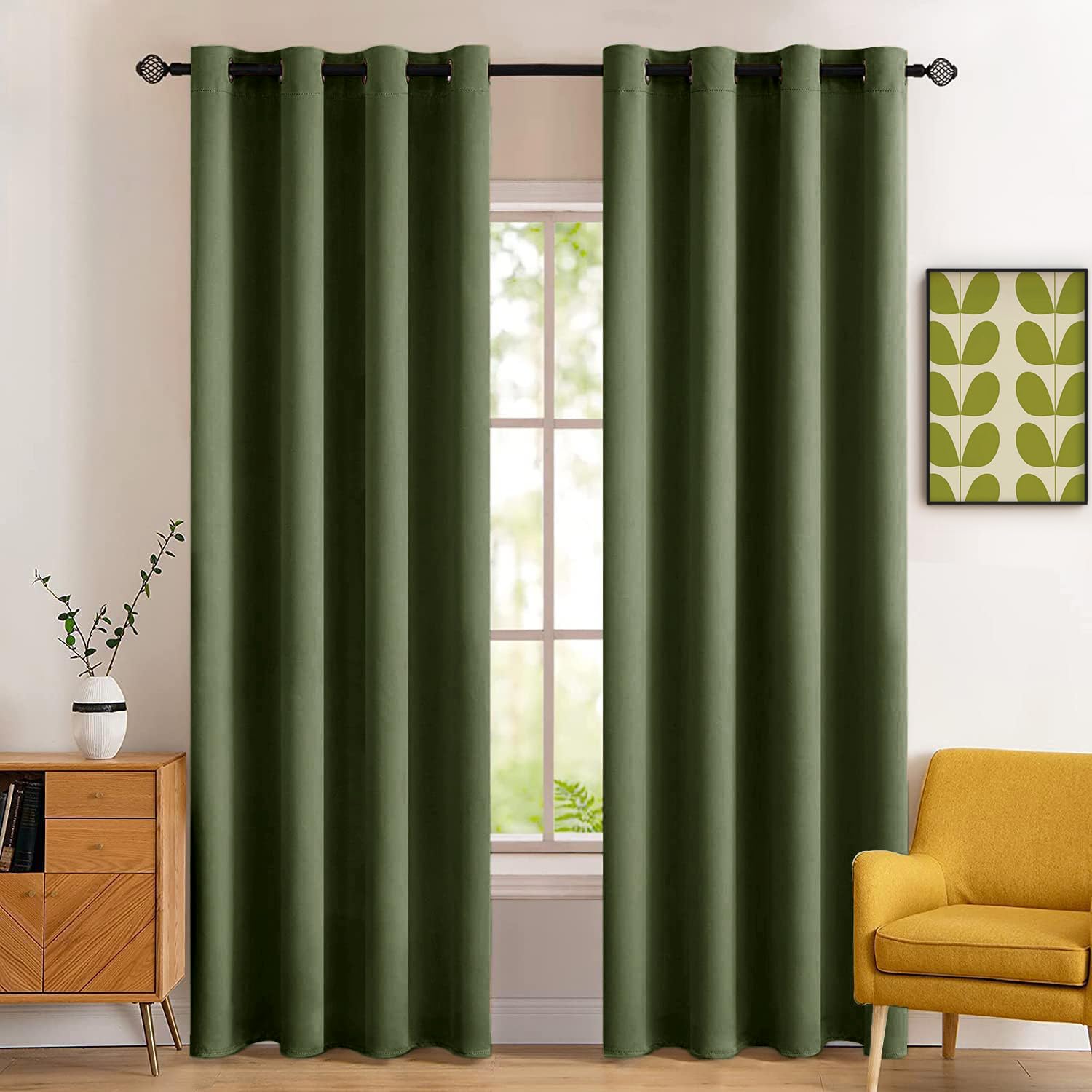MIULEE olive curtain front view shows full panels and modern aesthetic benefit privacy