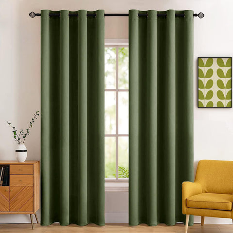 MIULEE olive curtain front view shows full panels and modern aesthetic benefit privacy