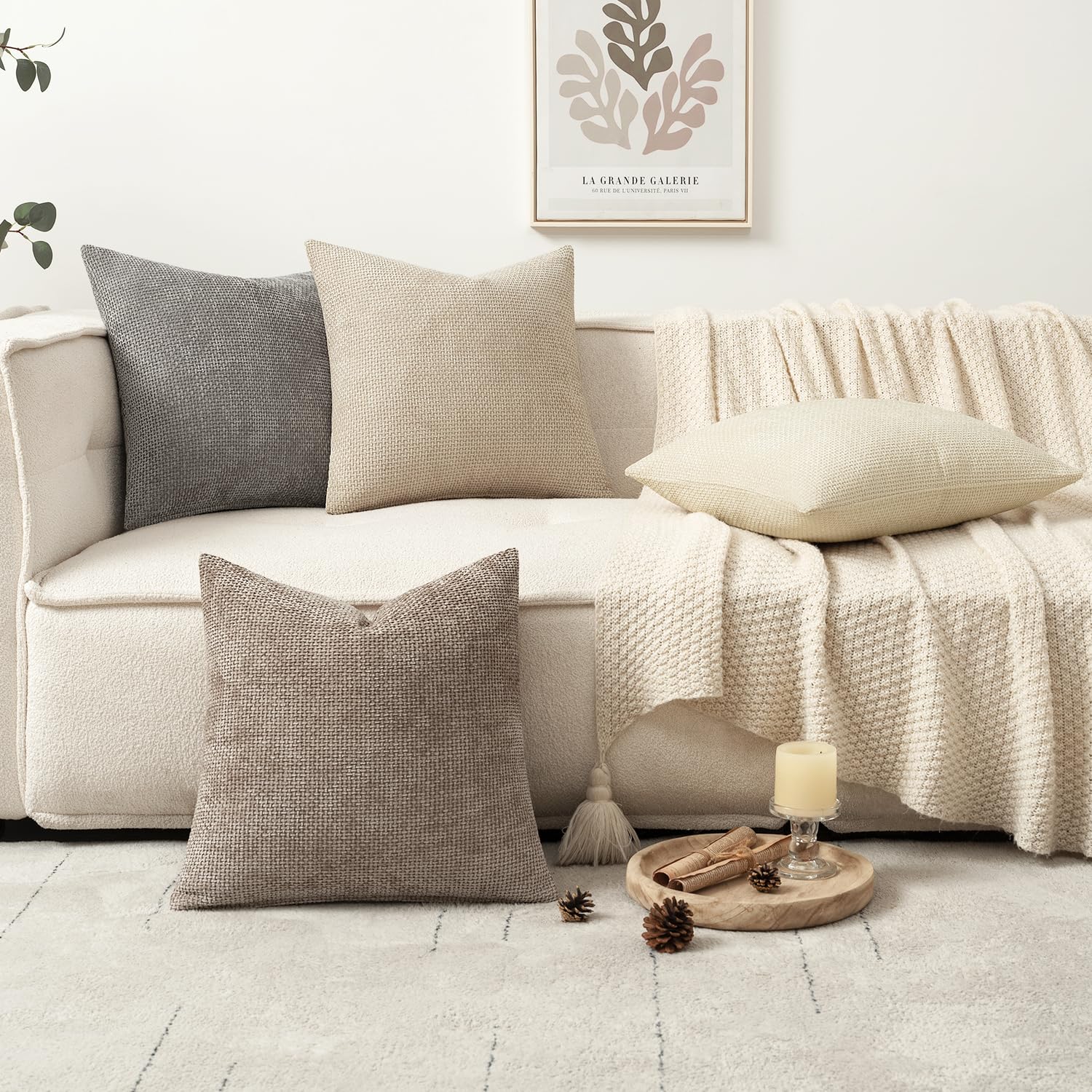 MIULEE pillows on sofa lifestyle scene adding neutral elegance and warmth