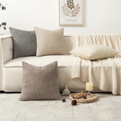 MIULEE pillows on sofa lifestyle scene adding neutral elegance and warmth