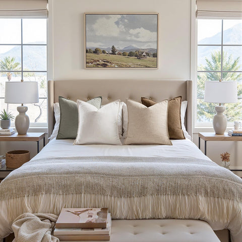 MIULEE pillows styled on sofa adding neutral boho warmth to living room
