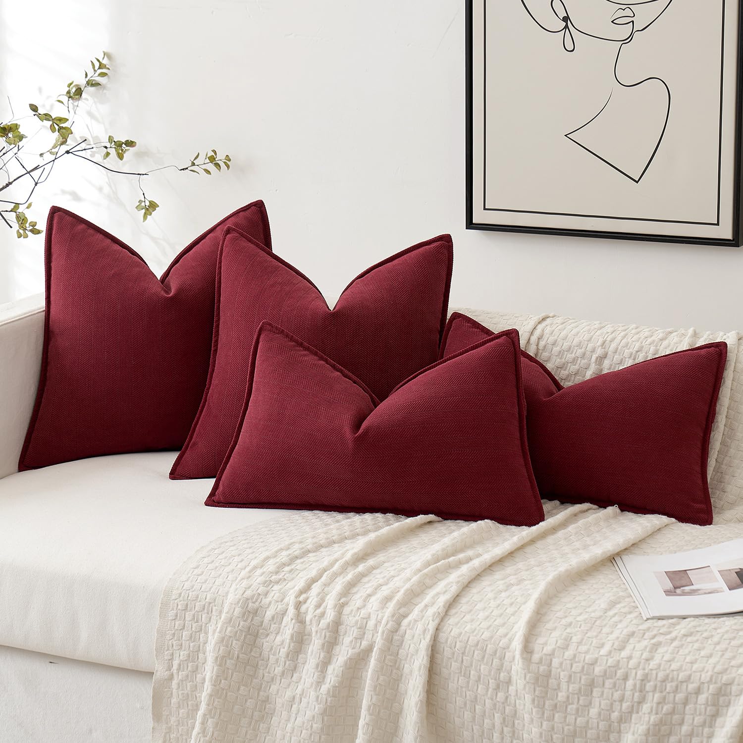 MIULEE burgundy covers styled on sofa adding cozy color and visual warmth