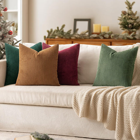 MIULEE pillows styled on sofa adding cozy holiday atmosphere and layered depth