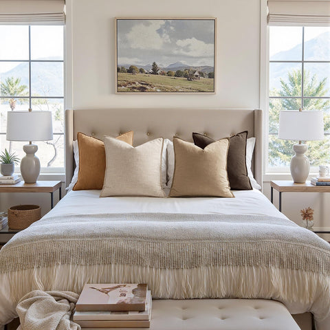 MIULEE styled on a sofa demonstrating neutral layering and decor versatility benefit