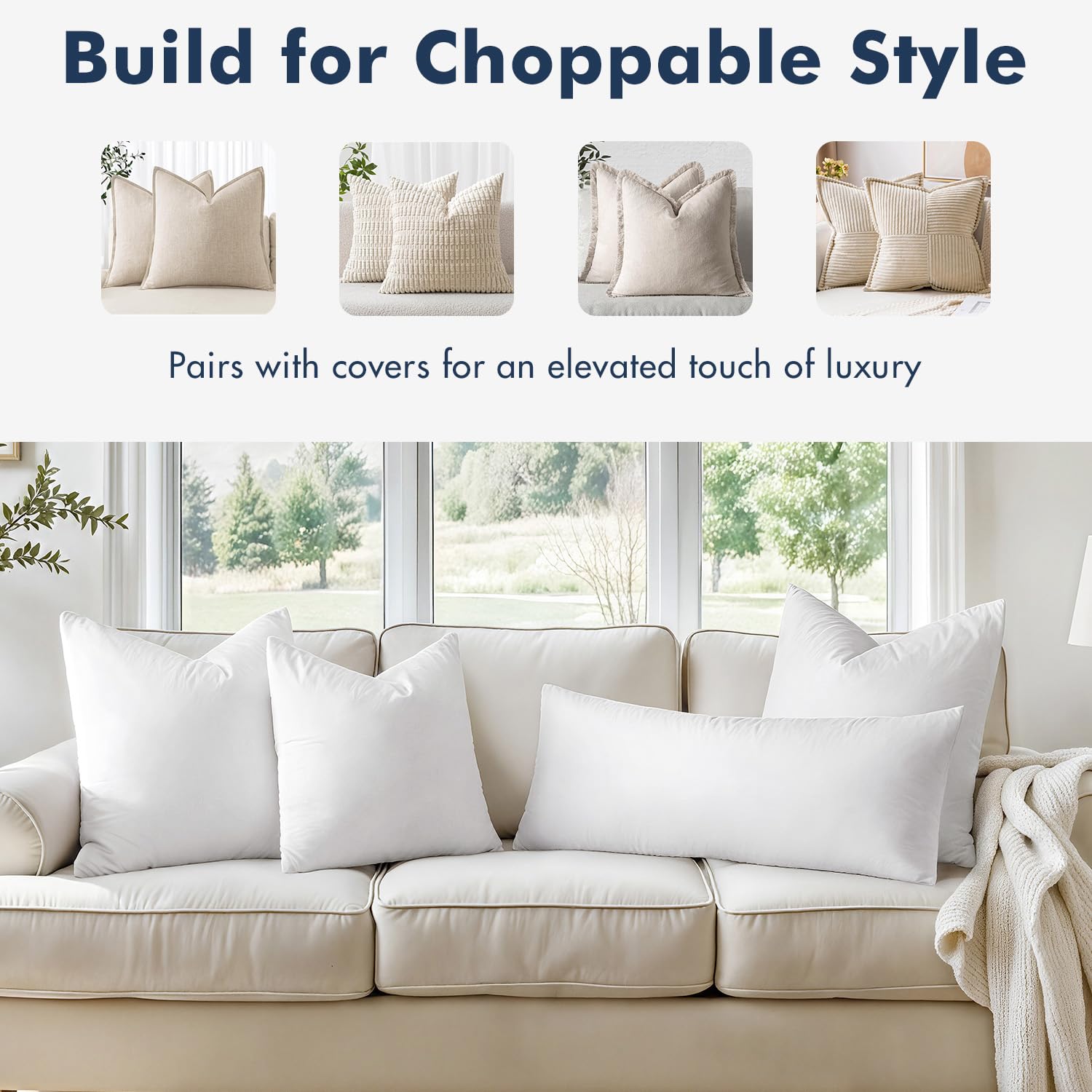 MIULEE pillow inserts styled on a sofa highlighting instant decorative upgrade