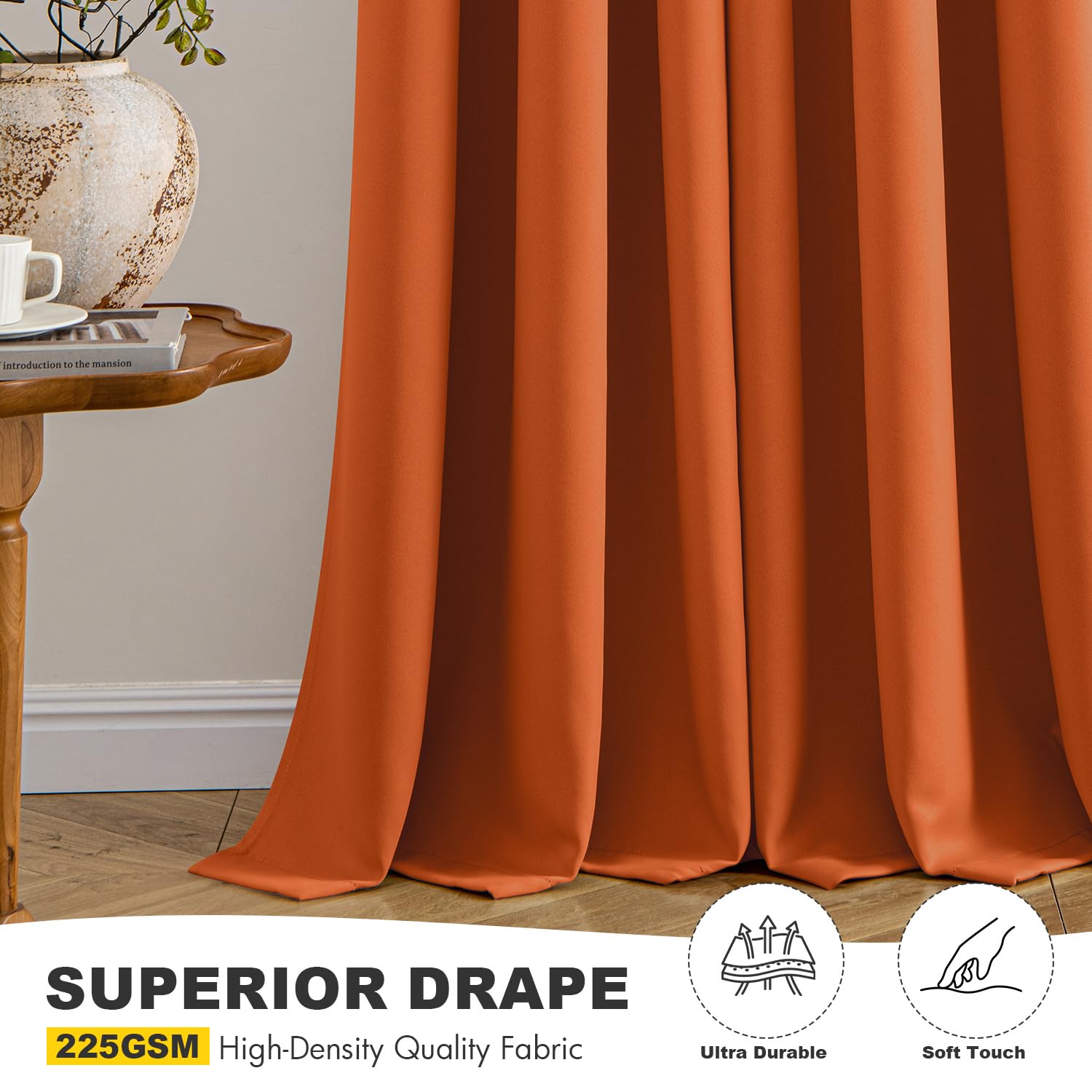 MIULEE curtains beside tape measure showing true 40 x 63 inch sizing benefit