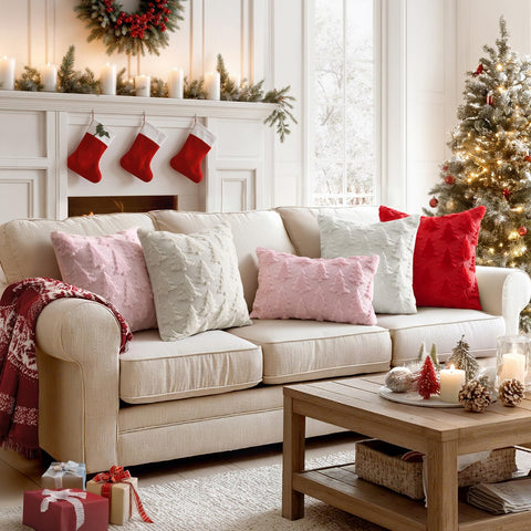 MIULEE pillows on sofa lifestyle creating warm holiday seating ambiance