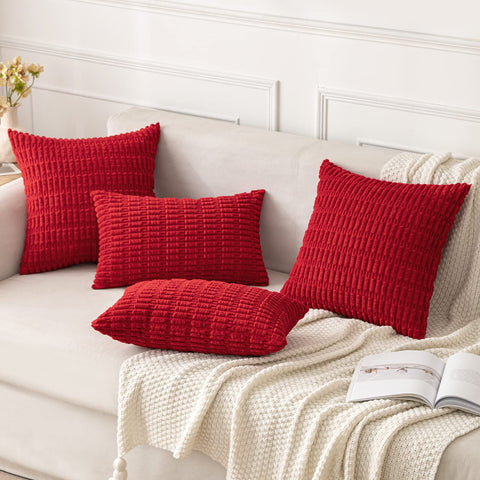 MIULEE red pillow cover placed on sofa showing warm styling and comfort