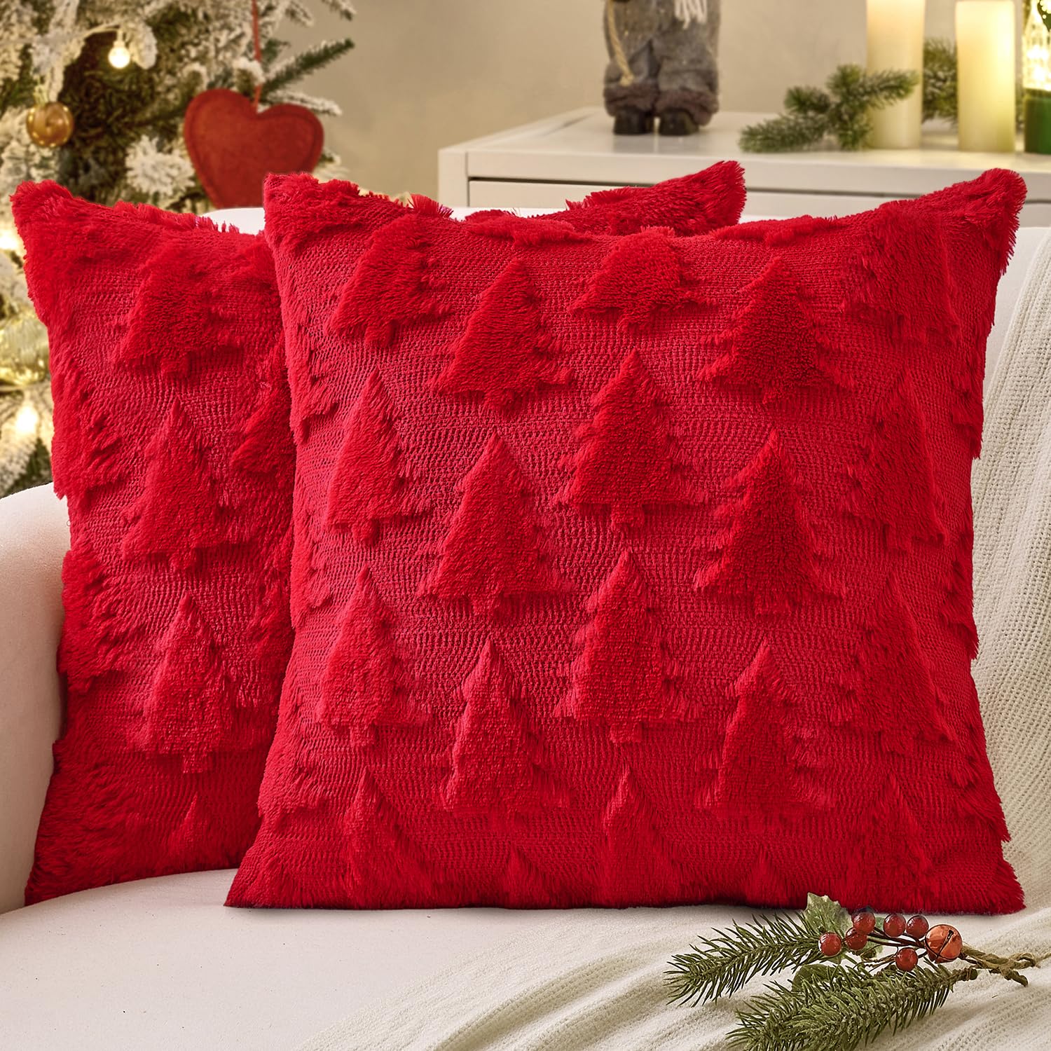 MIULEE red pillow covers front view showing festive look and cozy texture