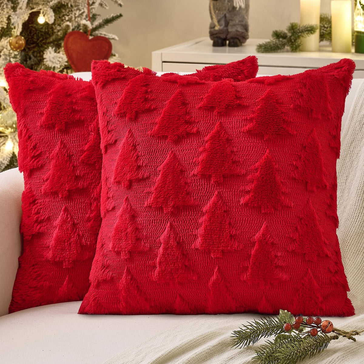 MIULEE red pillow covers front view showing festive look and cozy texture