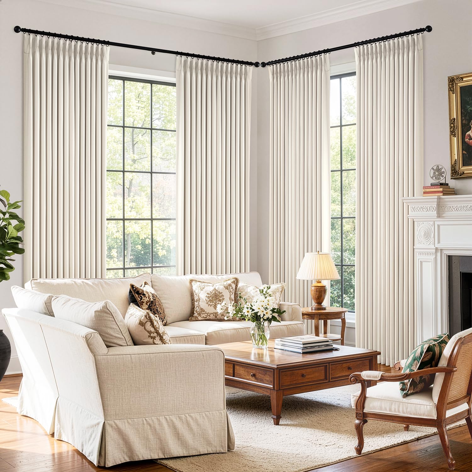 MIULEE lifestyle bedroom setup showing curtains installed for restful, darkened sleep benefit